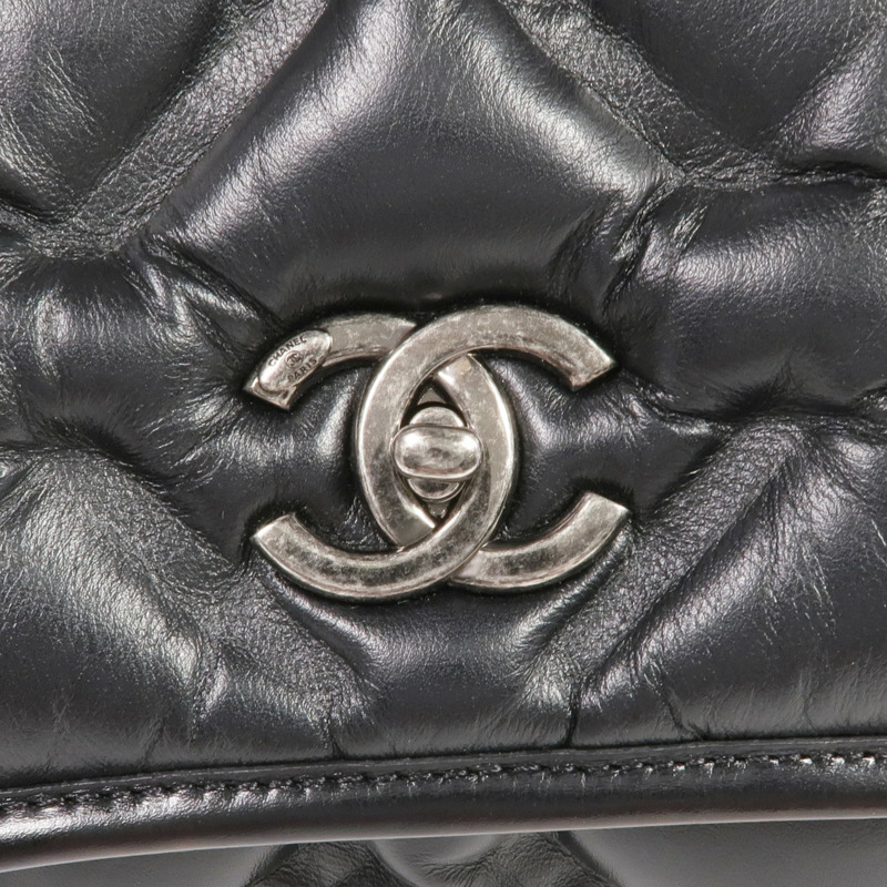 CHANEL 牛皮皮革Chain Shoulder銀扣鏈帶肩背袋-14