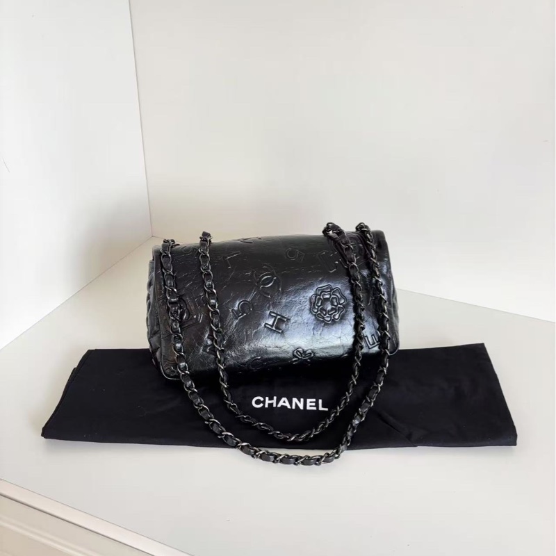 【99新🆕】Chanel CF 限量版香水瓶 浮雕logo 黑色油臘牛皮 so black 鏈條包 單肩包-1