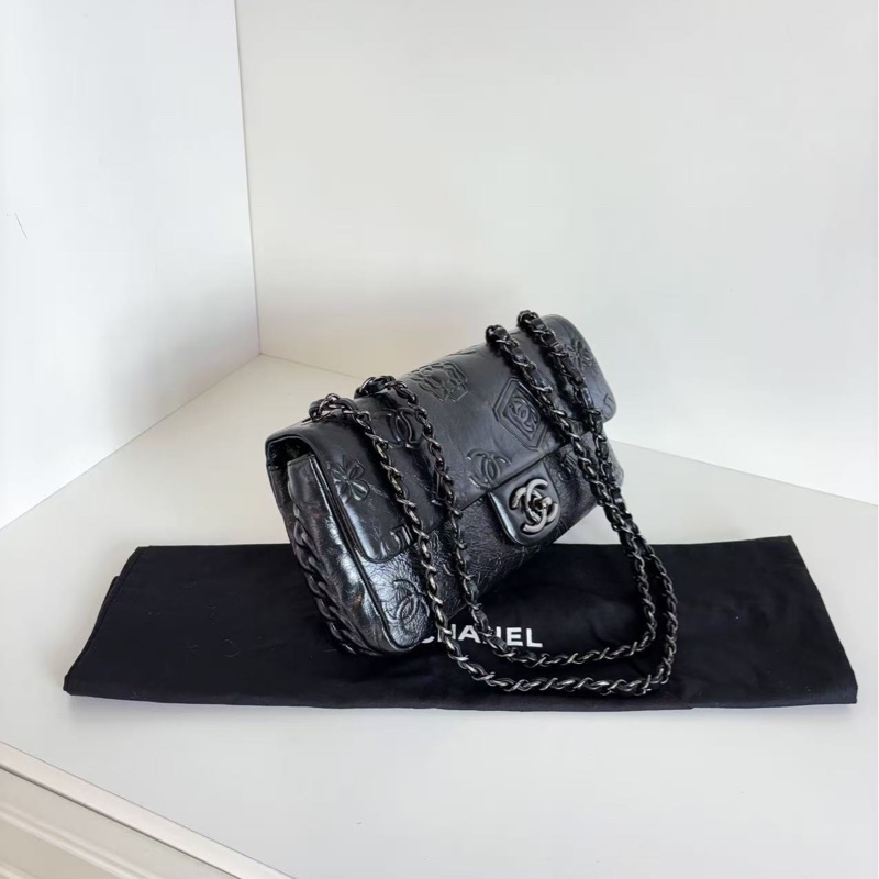 【99新🆕】Chanel CF 限量版香水瓶 浮雕logo 黑色油臘牛皮 so black 鏈條包 單肩包-2