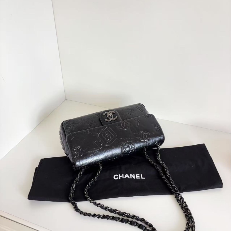 【99新🆕】Chanel CF 限量版香水瓶 浮雕logo 黑色油臘牛皮 so black 鏈條包 單肩包-4