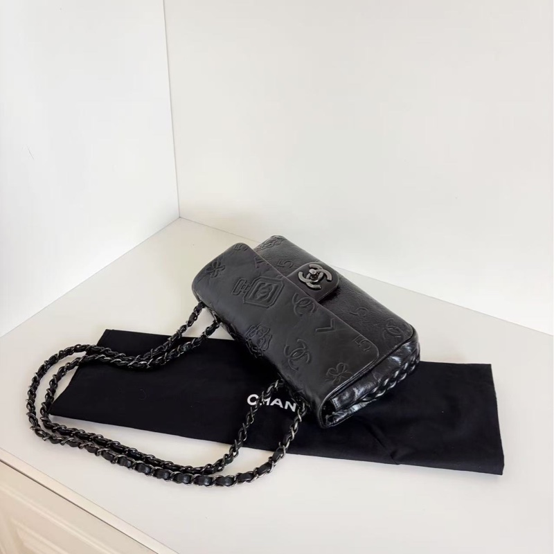 【99新🆕】Chanel CF 限量版香水瓶 浮雕logo 黑色油臘牛皮 so black 鏈條包 單肩包-5