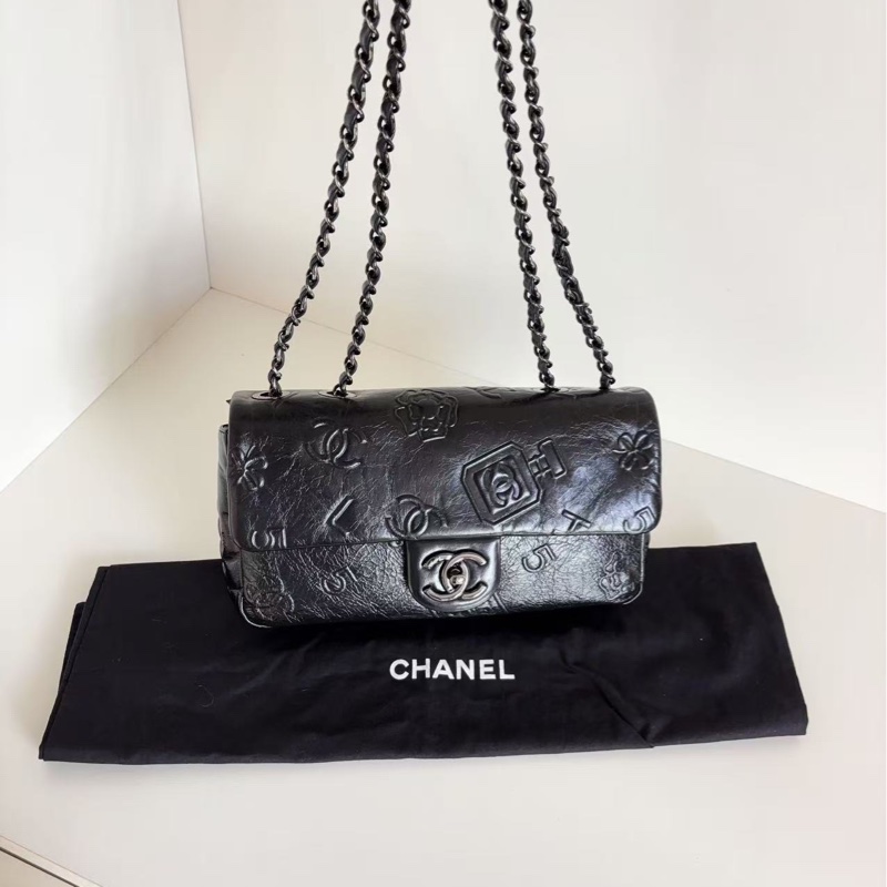 【99新🆕】Chanel CF 限量版香水瓶 浮雕logo 黑色油臘牛皮 so black 鏈條包 單肩包-7