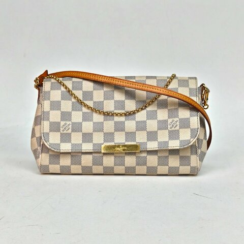 LOUIS VUITTON Favorite大號28白棋格PVC2015肩背包