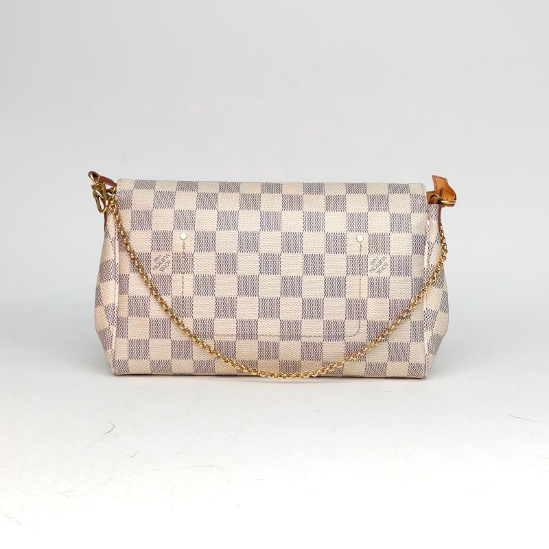 LOUIS VUITTON Favorite大號28白棋格PVC2015肩背包-2