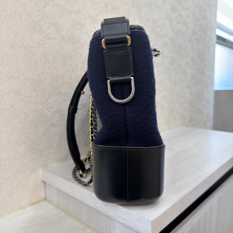 Chanel 深藍色簽名款毛呢流浪包 中號 Medium-3
