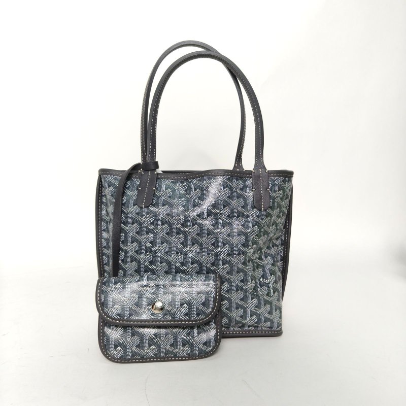GOYARD Anjou雙面購物袋Mini20灰色牛皮/PVC銀扣肩背包-0