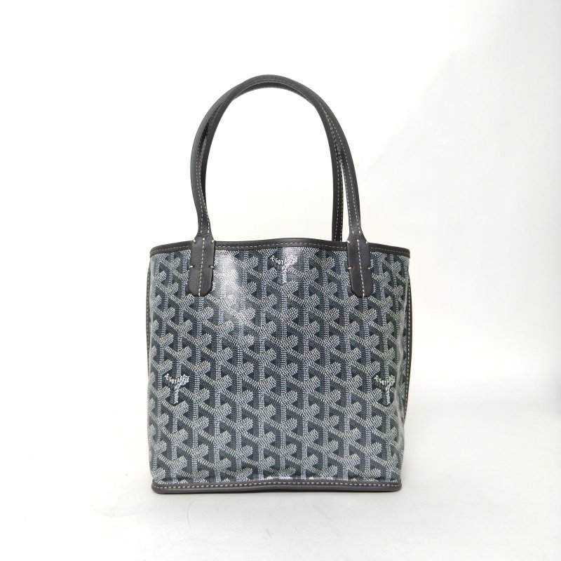 GOYARD Anjou雙面購物袋Mini20灰色牛皮/PVC銀扣肩背包-2