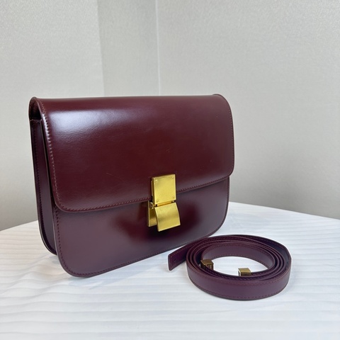 賽琳/Celine CLASSIC中號拋光牛皮革手袋 勃艮第紅24x6.5x19cm