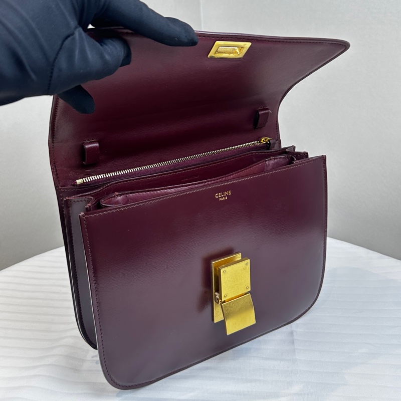 賽琳/Celine CLASSIC中號拋光牛皮革手袋 勃艮第紅24x6.5x19cm-14