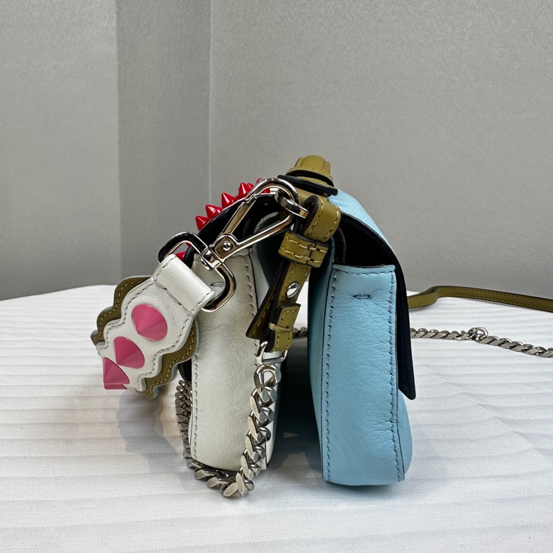 芬迪/Fendi 白色/淺藍色雙色手提斜背兩用袋 17x6.5x11cm-2