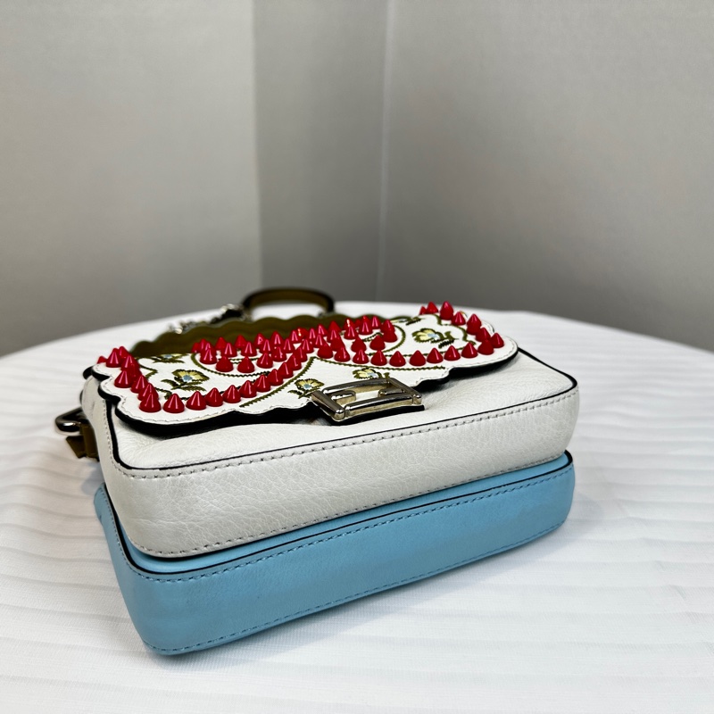芬迪/Fendi 白色/淺藍色雙色手提斜背兩用袋 17x6.5x11cm-4