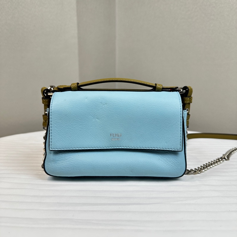 芬迪/Fendi 白色/淺藍色雙色手提斜背兩用袋 17x6.5x11cm-10