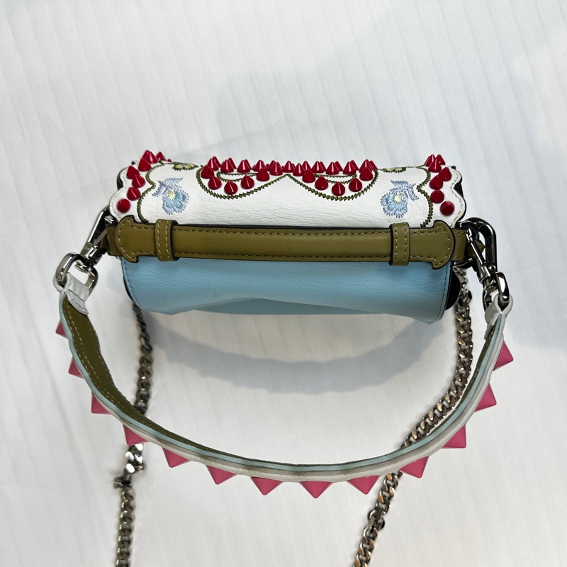 芬迪/Fendi 白色/淺藍色雙色手提斜背兩用袋 17x6.5x11cm-14