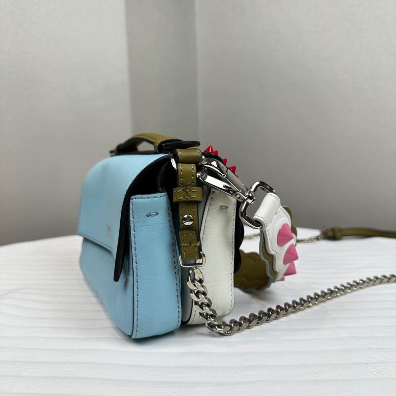 芬迪/Fendi 白色/淺藍色雙色手提斜背兩用袋 17x6.5x11cm-15