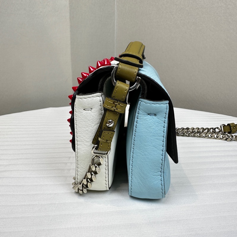 芬迪/Fendi 白色/淺藍色雙色手提斜背兩用袋 17x6.5x11cm-3