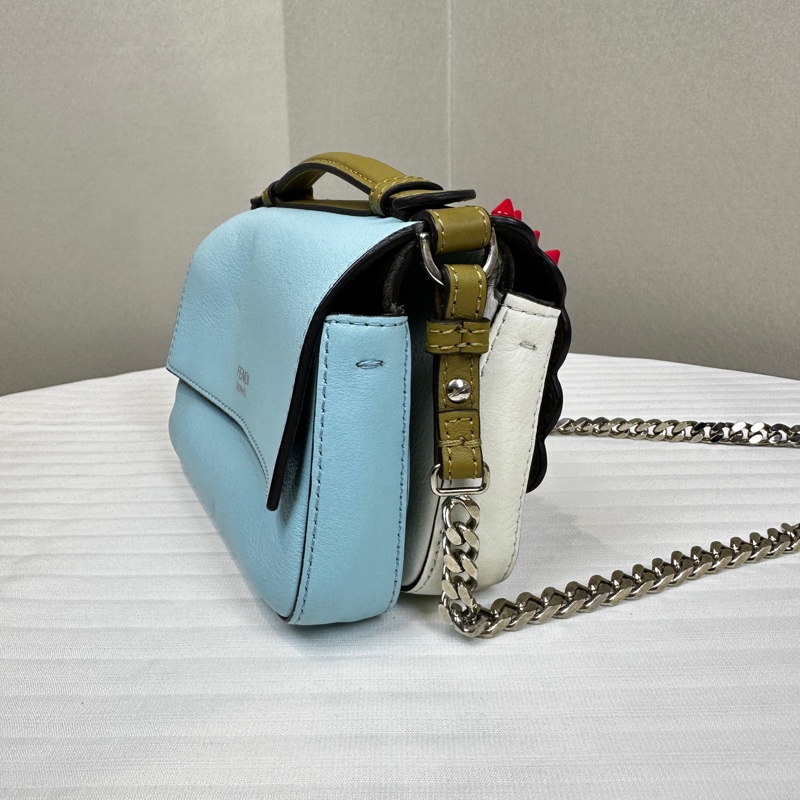 芬迪/Fendi 白色/淺藍色雙色手提斜背兩用袋 17x6.5x11cm-4