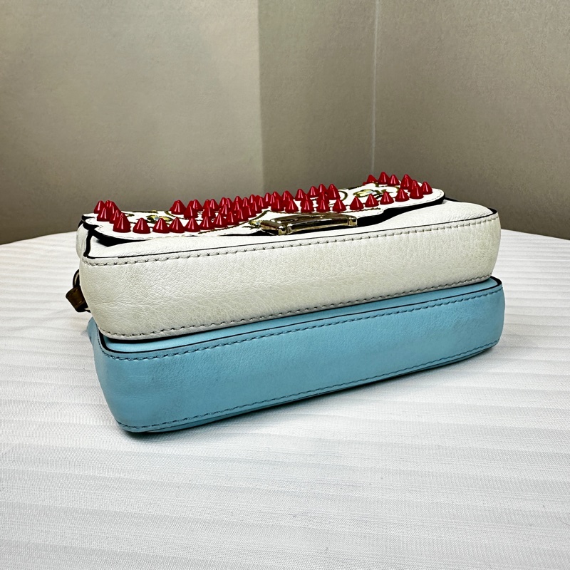 芬迪/Fendi 白色/淺藍色雙色手提斜背兩用袋 17x6.5x11cm-5