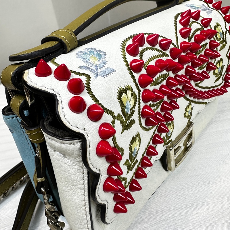 芬迪/Fendi 白色/淺藍色雙色手提斜背兩用袋 17x6.5x11cm-6