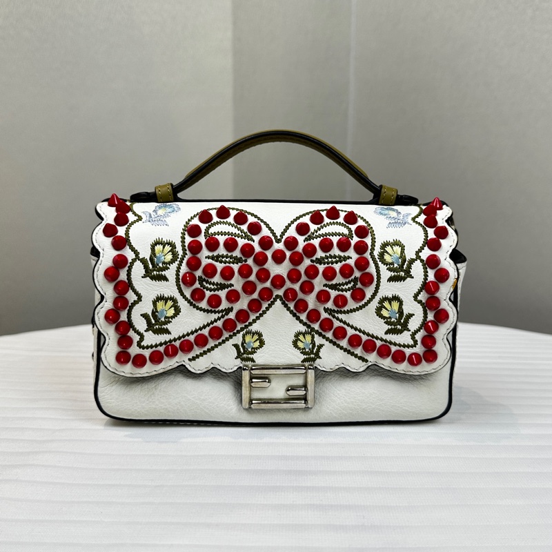 芬迪/Fendi 白色/淺藍色雙色手提斜背兩用袋 17x6.5x11cm-9