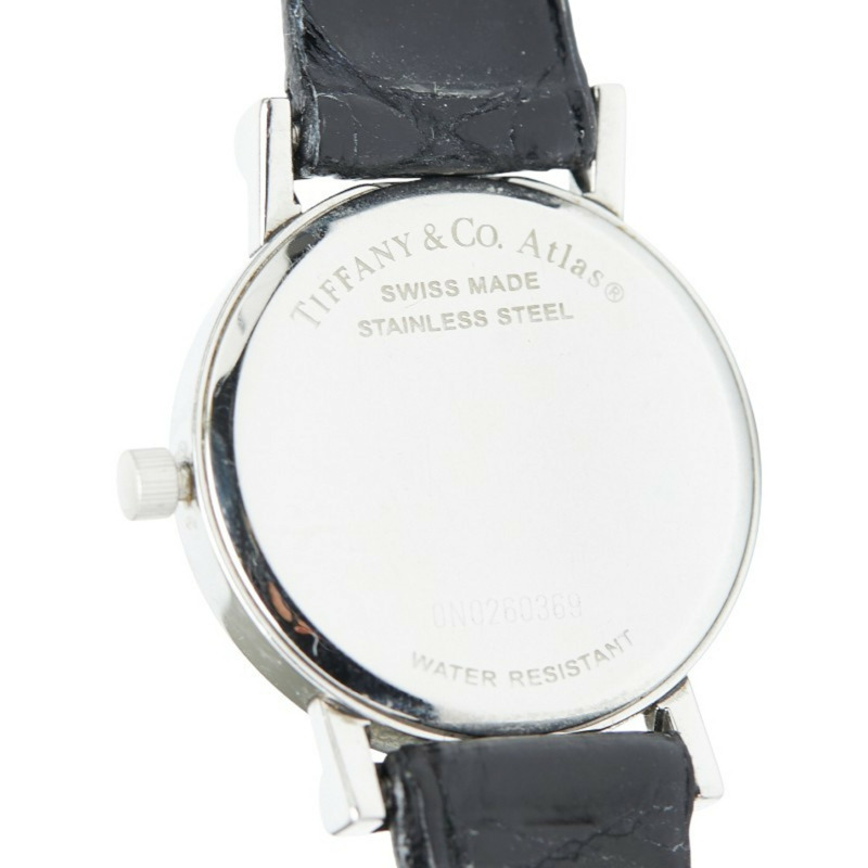 Tiffany & Co.) Atlas 錶帶(非原廠)石英錶,白色錶盤,不鏽鋼和皮革材質,女士款。-3