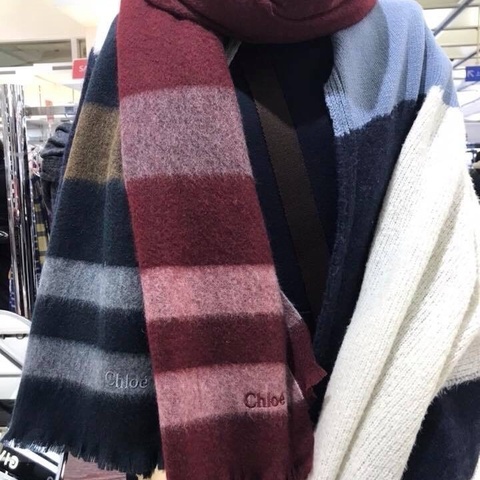 日本帶回Chloe羊毛披肩 100%喀什米爾羊毛圍巾寶石紅保暖大圍巾全新現貨原價15000