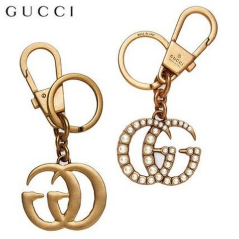 Gucci 雙GG 復古金色珍珠 鑰匙圈 復古色手提包掛飾 全新現貨