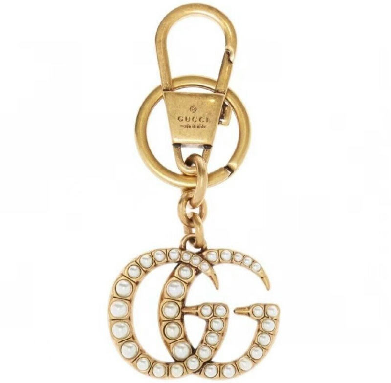 Gucci 雙GG 復古金色珍珠 鑰匙圈 復古色手提包掛飾 全新現貨-1