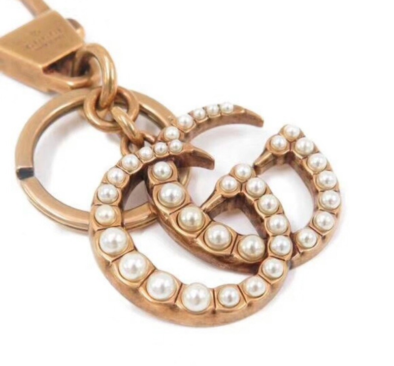 Gucci 雙GG 復古金色珍珠 鑰匙圈 復古色手提包掛飾 全新現貨-2