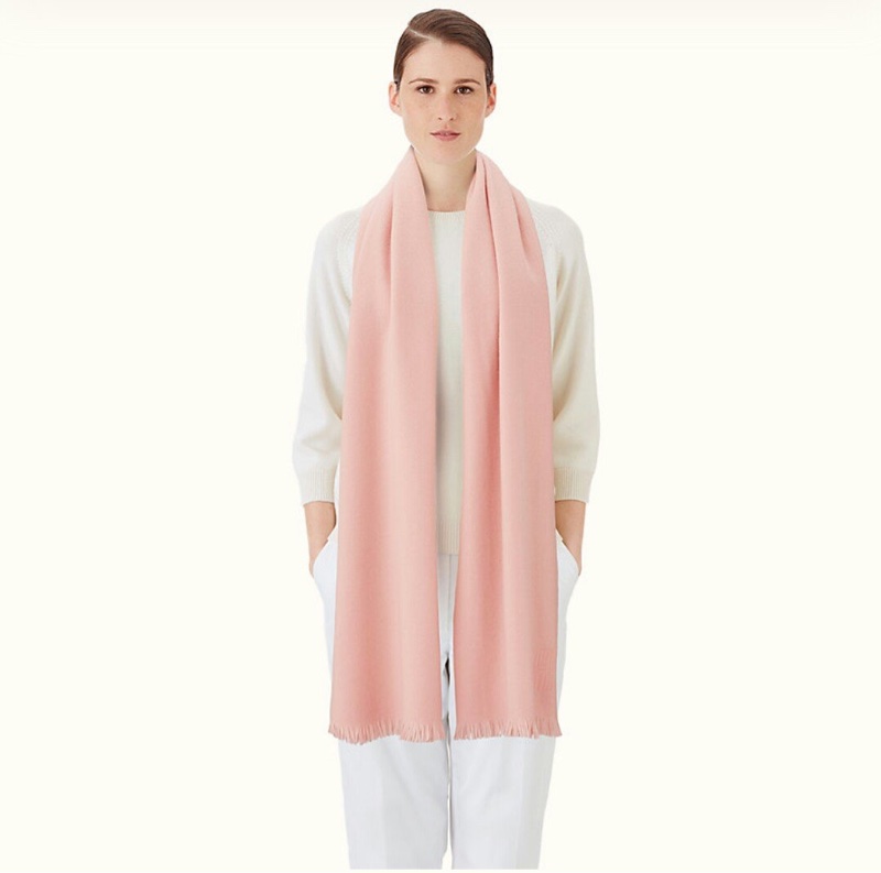 法國HERMES愛馬仕 山羊絨長披肩 圍巾（粉） 盒裝 全新現貨-0