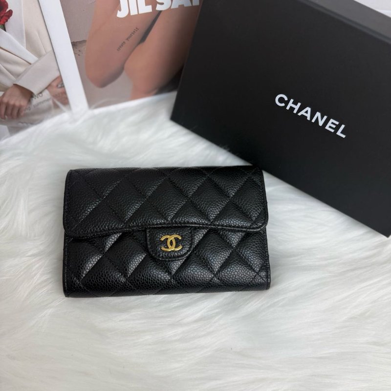 Chanel 黑金銀包 魚子醬皮 芯片款-0