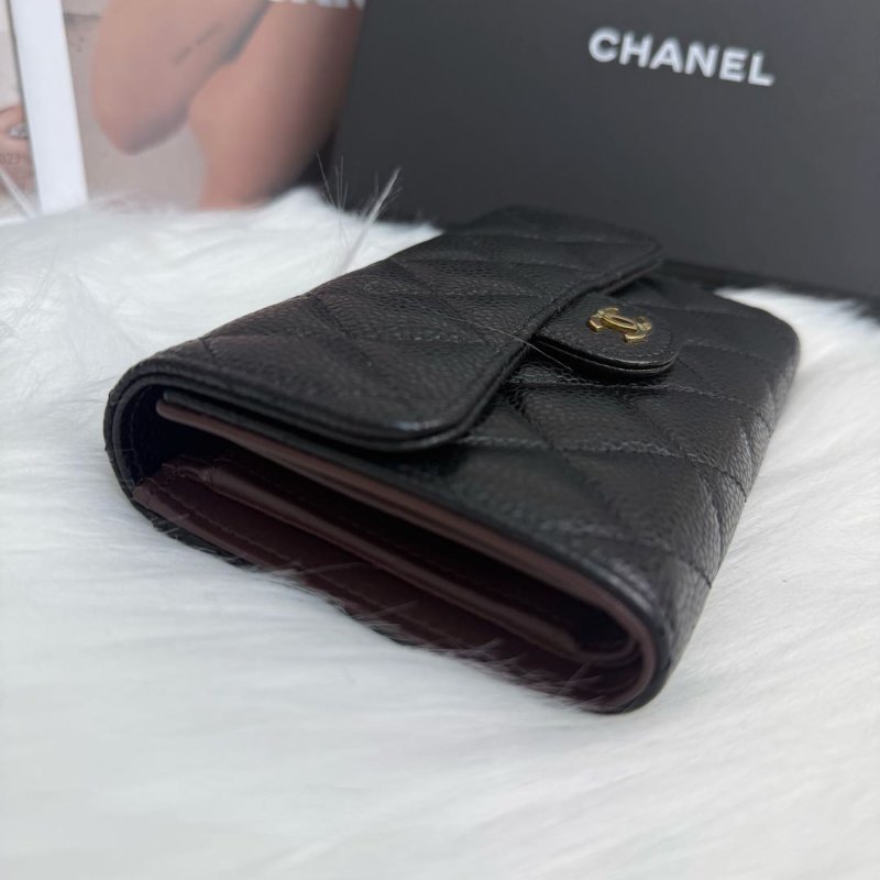Chanel 黑金銀包 魚子醬皮 芯片款-3