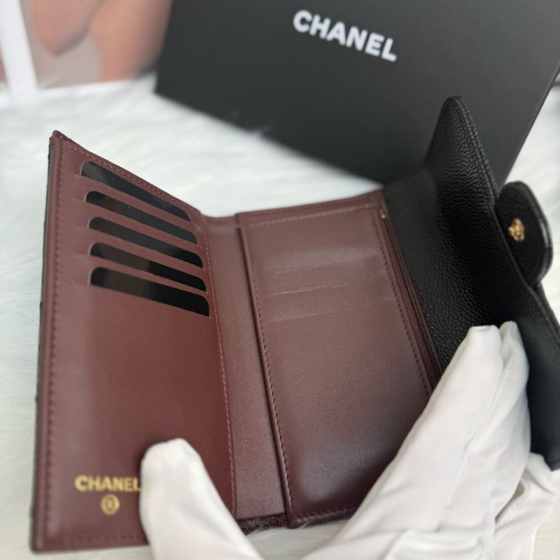 Chanel 黑金銀包 魚子醬皮 芯片款-4