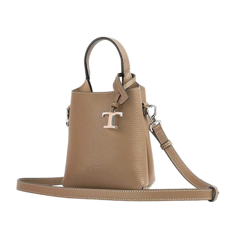 T Logo 超小號手提/斜背二用皮革手機包(鴿子灰)-4