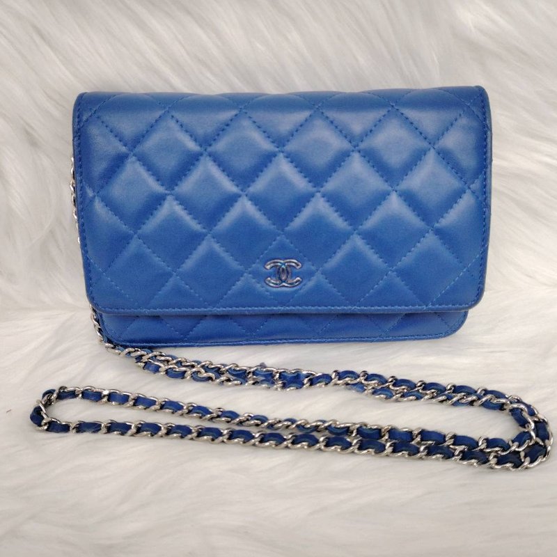 Chanel 香奈兒 woc 藍色銀扣 羊皮 27開-1