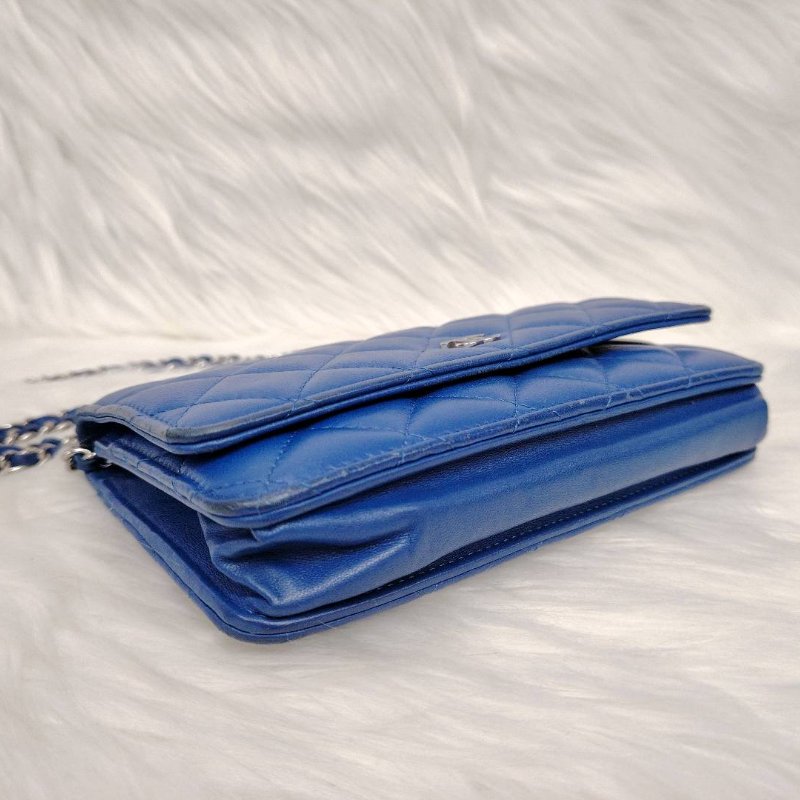 Chanel 香奈兒 woc 藍色銀扣 羊皮 27開-3