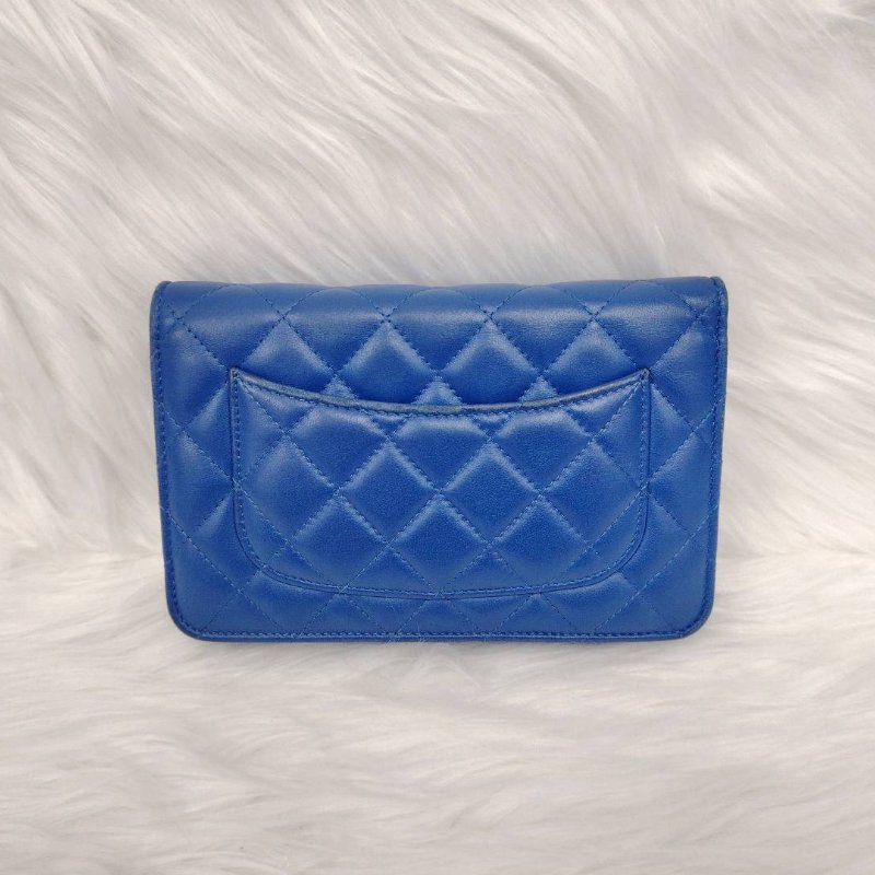 Chanel 香奈兒 woc 藍色銀扣 羊皮 27開-4