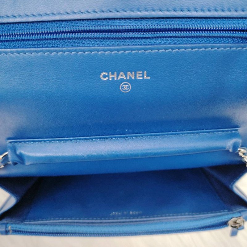 Chanel 香奈兒 woc 藍色銀扣 羊皮 27開-7