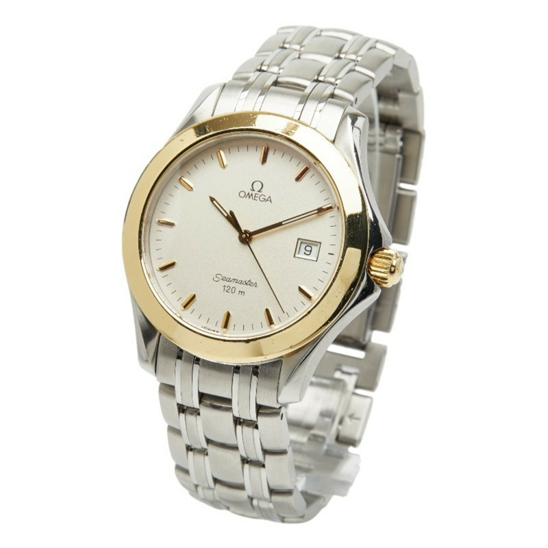 歐米茄海馬系列腕錶 2411.31 石英錶 米色錶盤 不鏽鋼黃金男士腕錶-1