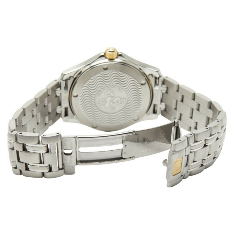 歐米茄海馬系列腕錶 2411.31 石英錶 米色錶盤 不鏽鋼黃金男士腕錶-2