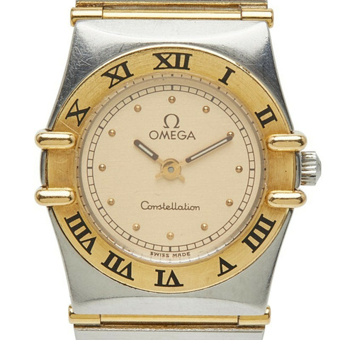 歐米茄星座系列石英腕錶，金色錶盤，不鏽鋼錶殼，黃金材質，女士款，OMEGA