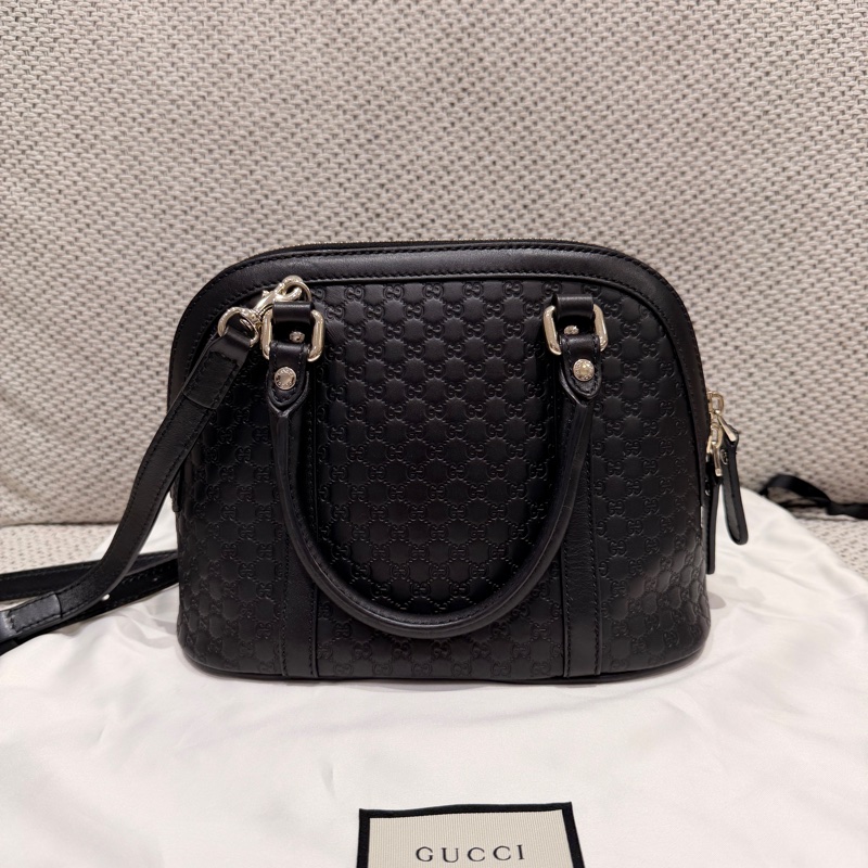 【GUCCI】 449654 經典Guccissima壓紋手提/斜背兩用貝殼包-黑色-0