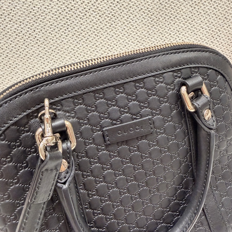 【GUCCI】 449654 經典Guccissima壓紋手提/斜背兩用貝殼包-黑色-2