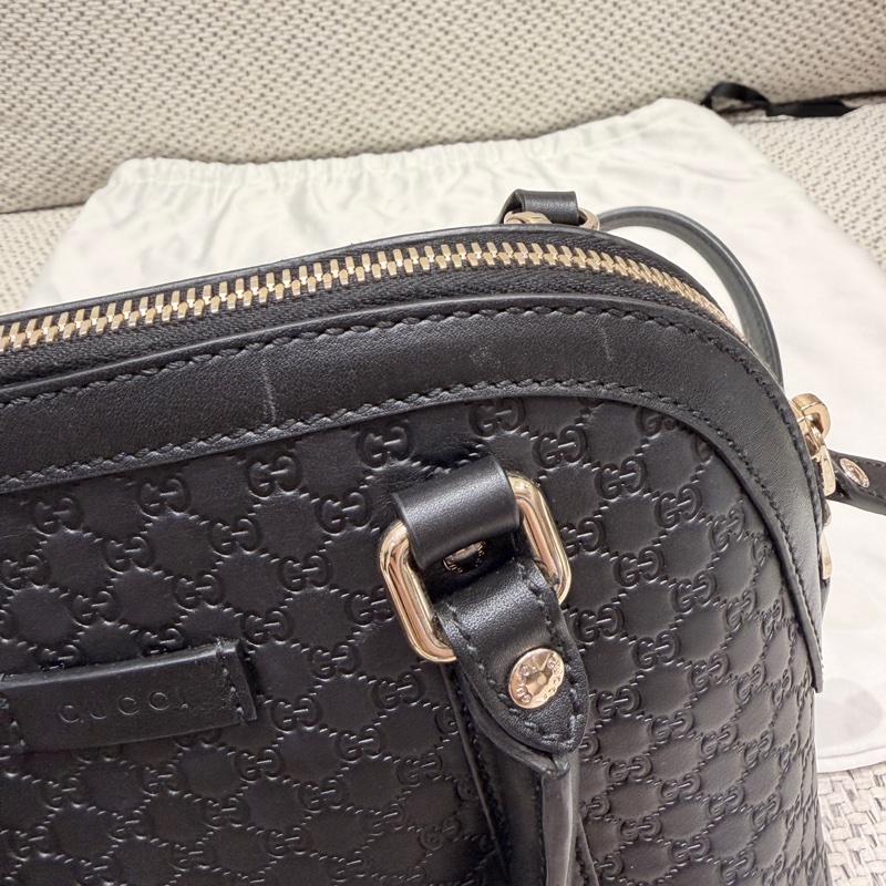 【GUCCI】 449654 經典Guccissima壓紋手提/斜背兩用貝殼包-黑色-5