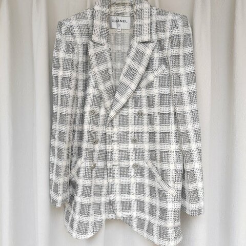 Chanel 爆款黑白格西裝外套 40碼