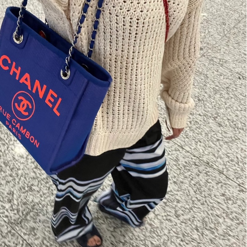 莉亞精品♡Chanel A67001 藍橘沙灘包 二手-2