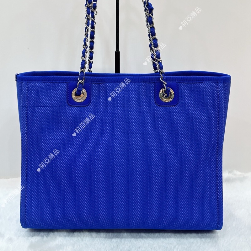 莉亞精品♡Chanel A67001 藍橘沙灘包 二手-5