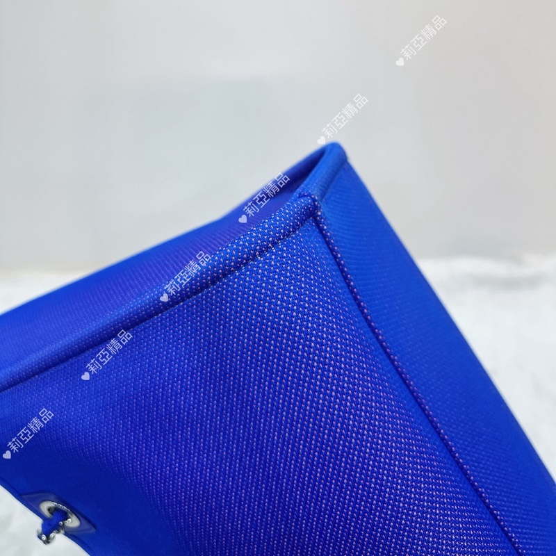 莉亞精品♡Chanel A67001 藍橘沙灘包 二手-8