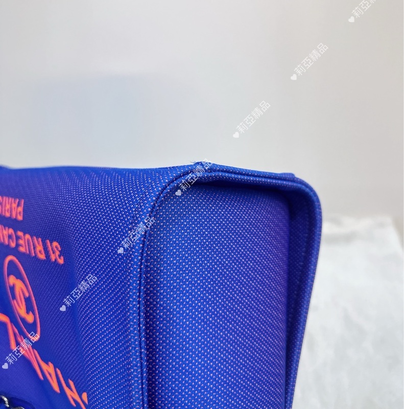 莉亞精品♡Chanel A67001 藍橘沙灘包 二手-13