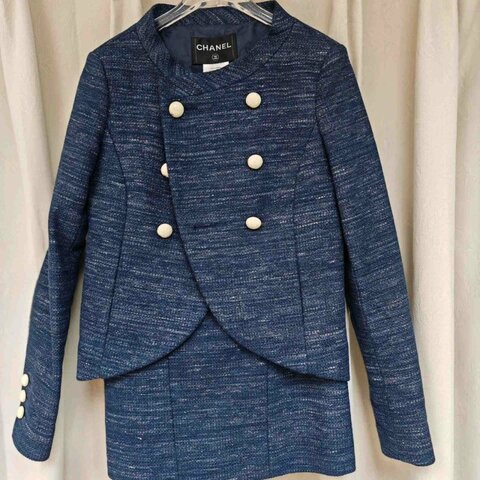 Chanel 香奈兒 藍色雙排釦西裝外套裙子 34碼
