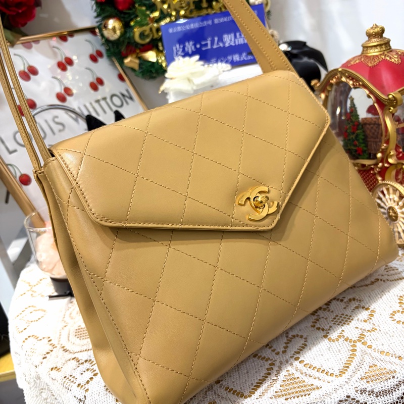 Chanel 香奈兒 Kelly 中古 奶茶色 米色 老香 腋下-1